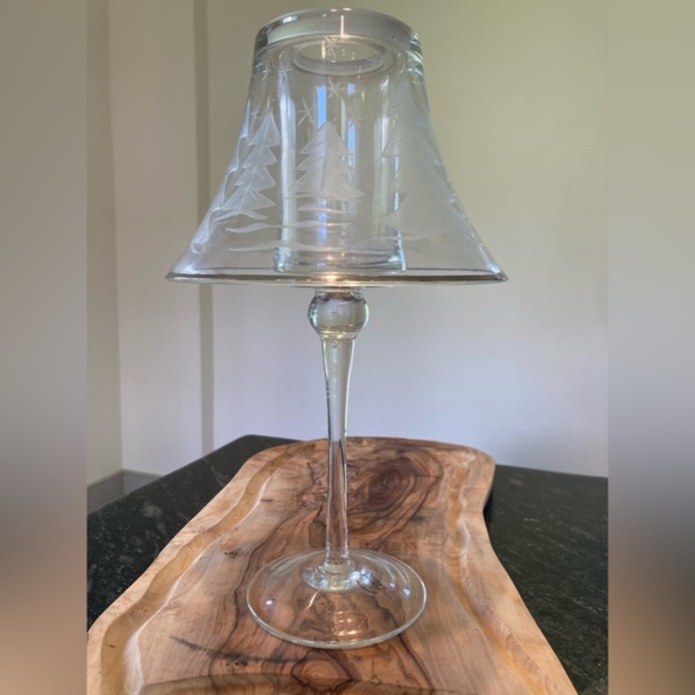 Yankee Candle Glass Winter Christmas Lamp Candle Holder Etched Tree